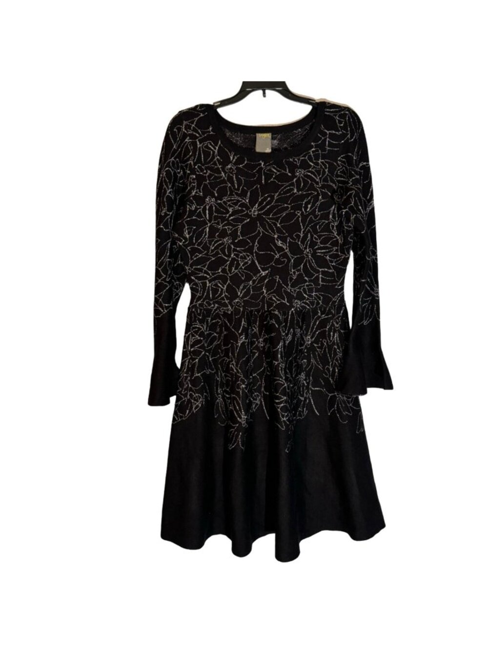 Taylor Black Floral Dress size Large With Bell Sleeves  Sweater dress.NWT